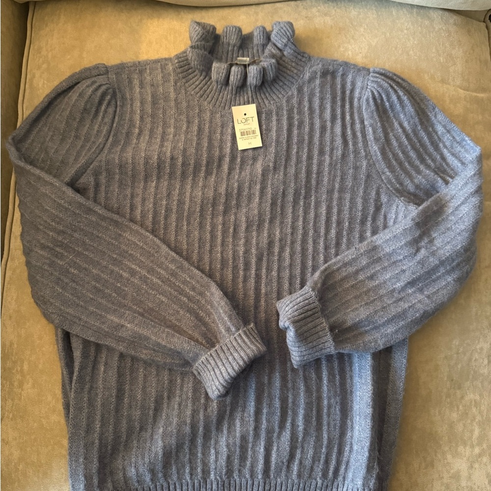 LOFT Blue Ribbed Knit Top